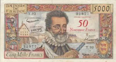 France 50 NF sur 5000 Francs - Henri IV - 30-10-1958 - Serial Y.93
