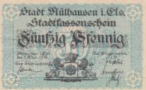 France 50 Pfennige 1918, Mulhouse Mülhausen, Stadtkassenschein