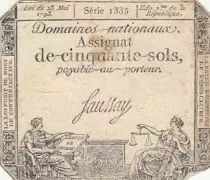 France 50 Sols - Libert&eacute; et Justice (23-05-1793) - Sign. Saussay - S&eacute;rie 1335
