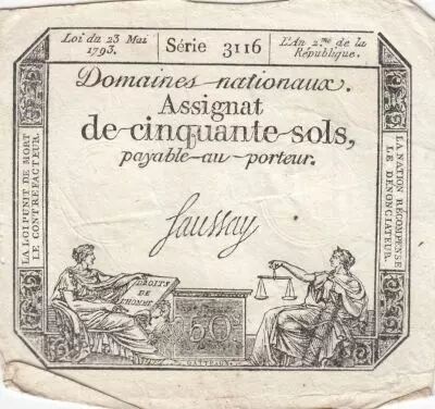 France 50 Sols - Libert� et Justice (23-05-1793) - Sign. Saussay - S�ries vari�es