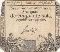 France 50 Sols - Libert&eacute; et Justice filigrane la nation (23-05-1793) - Sign. Saussay - S&eacute;rie 9