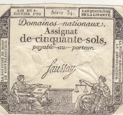 France 50 Sols - Liberty and Justice - 04-01-1792 - Sign. Saussay - Serial 341