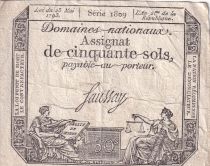 France 50 Sols - Liberty and Justice (23-05-1793) - VF - Sign. Saussay - Serial 1809 - L.167.1
