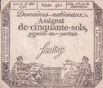 France 50 Sols - Liberty and Justice (23-05-1793) - XF - Sign. Saussay