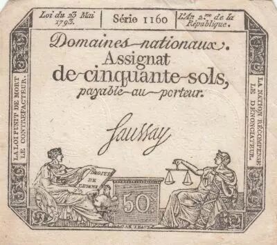 France 50 Sols - Liberty and Justice- 23-05-1793 - Sign. Saussay- Serial 1160