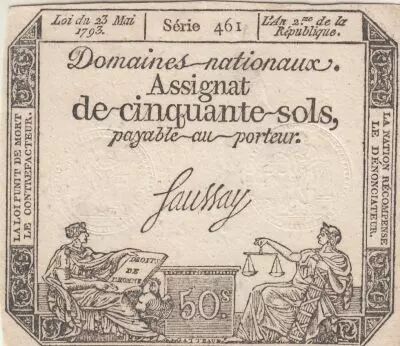 France 50 Sols - Liberty and Justice- 23-05-1793 - Sign. Saussay- Serial 461
