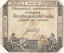 France 50 Sols Libert&eacute; et Justice (04-01-1792) - Sign. Saussay - S&eacute;rie 498