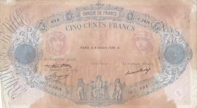 France 500 Francs - Blue and Pink - 08-10-1936 - Serial C.2416