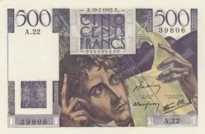 France 500 Francs - Chateaubriand - 19-07-1945 - Serial A.22