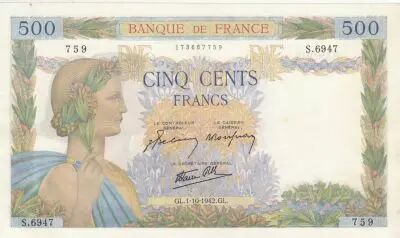 France 500 Francs - La Paix - 01-10-1942 - S�rie S.6947