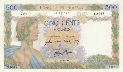 France 500 Francs - La Paix - 01-10-1942 - S�rie S.6947
