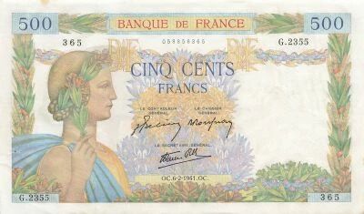 France 500 Francs - La Paix - 06-02-1941 - S�rie G.2355