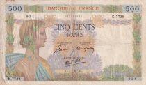 France 500 Francs - La Paix - 07-01-1943 - Serial K.7739 - P.95
