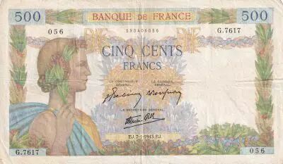 France 500 Francs - La Paix - 07-01-1943 - S�rie G.7617 - TTB - F.32.44