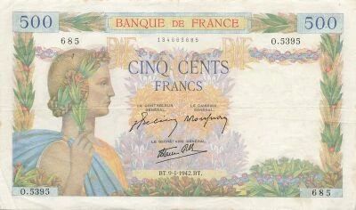 France 500 Francs - La Paix - 09-04-1942 - S�rie O.5395