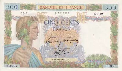 France 500 Francs - La Paix - 10-09-1942 - S�rie Y - P.SPL - F.32.40