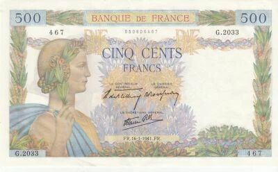 France 500 Francs - La Paix - 16-01-1941 - S�rie G.2033