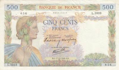 France 500 francs - La Paix - 17-10-1940 - S�rie L.1033