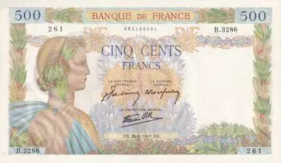 France 500 Francs - La Paix - 26-06-1941 - S�rie B.3286 - F.32.19