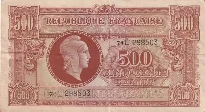 France 500 Francs - Marian - 1945 - Letter 74L