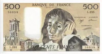 France 500 Francs - Pascal - 02-02-1989 - Serial L.295 - P.156