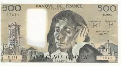 France 500 Francs - Pascal - 03-01-1985 - Serial E.224