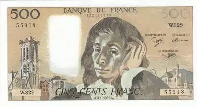 France 500 Francs - Pascal - 03-01-1991 - Serial W.329 - Faute