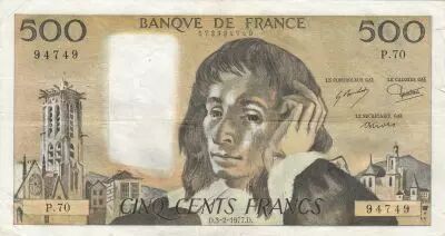 France 500 francs - Pascal - 03-02-1977 - S�rie P.70