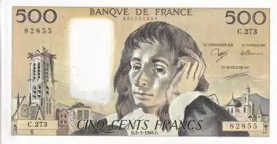 France 500 Francs - Pascal - 03-03-1988 - Serial C.273 - P.156