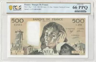 France 500 Francs - Pascal - 03-03-1988 - Serial C.273 - PCGS 66 PPQ