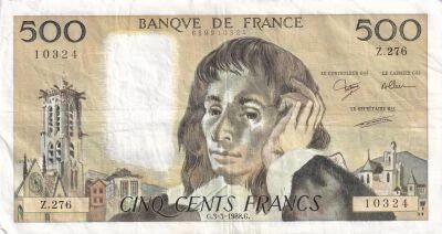 France 500 Francs - Pascal - 03-03-1988 - Serial Z.276