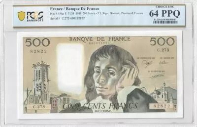 France 500 Francs - Pascal - 03-03-1988 - S�rie C.273 - PCGS 64 PPQ