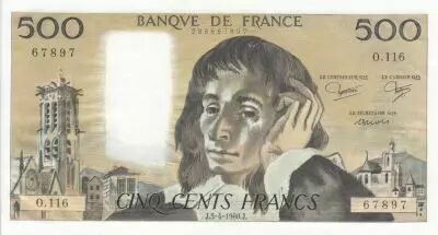 France 500 francs - Pascal - 03-04-1980 - Serial O.116