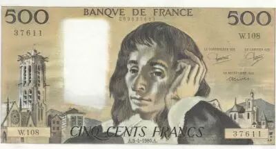 France 500 francs - Pascal - 03-04-1980 - S�rie W.108