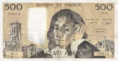 France 500 Francs - Pascal - 03-11-1977 - S�rie W.76 - F.71.17