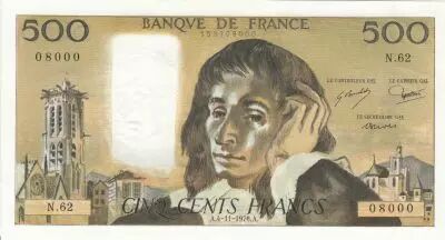 France 500 francs - Pascal - 04-11-1976 - Serial N.62 - Small Number