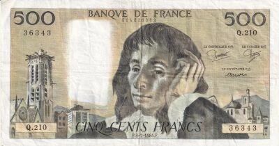 France 500 Francs - Pascal - 05-07-1984 - Q.210