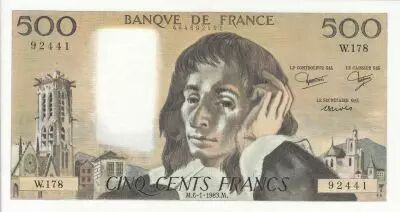 France 500 francs - Pascal - 06-01-1983 - Serial W.178