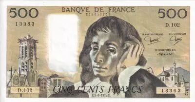 France 500 Francs - Pascal - 07-06-1979 - Serial D.102 - P.156