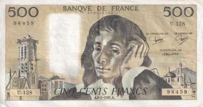 France 500 Francs - Pascal - 08-01-1981 - S�rie U.128