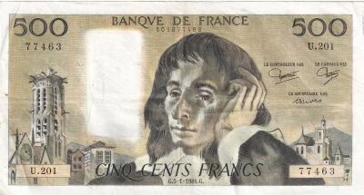 France 500 Francs - Pascal - January 5, 1984 - U.201 Series