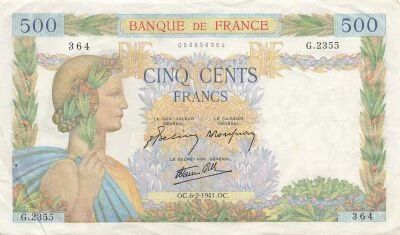 France 500 Francs - Pax with wreath - 06-02-1941 - S�rie G.2355