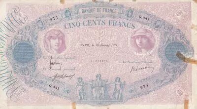 France 500 Francs - Pink and  blue - 10-01-1917 - Serial Q.441 - P.66