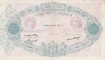 France 500 Francs - Pink and  blue - 27-05-1937 - Serial R.2584 - P.66