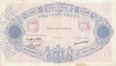 France 500 Francs - Pink and Blue - 09-03-1933 - Series K.2095