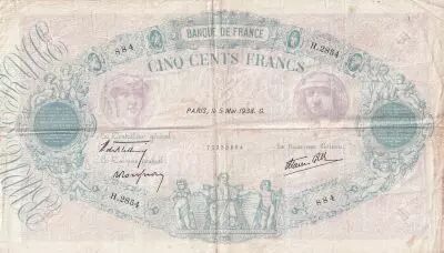 France 500 Francs - Rose et Bleu - 05-05-1938 - S�rie H.2854 - F.31.10