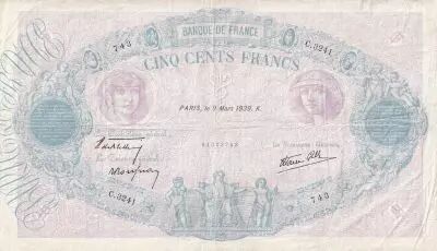 France 500 Francs - Rose et Bleu - 09-03-1939 - S�rie C.3241  - F.31.26