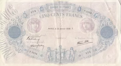 France 500 Francs - Rose et Bleu - 12-01-1939 - S�rie F.3154