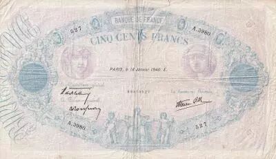 France 500 Francs - Rose et Bleu - 18-01-1940 - S�rie A.3980 - TB+ - F.31.57