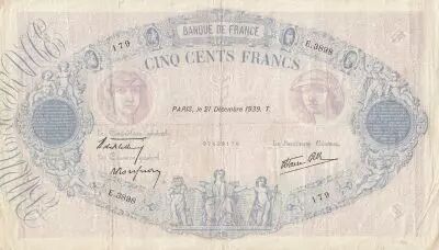 France 500 Francs - Rose et Bleu - 21-12-1939 - S�rie E.3898